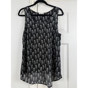 Pleione Cougar Print Sleeveless Blouse Womens Medium Black Sheer Top